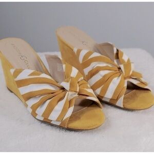Andrew Geller Brenna slip Canvas striped knot wedge suede.